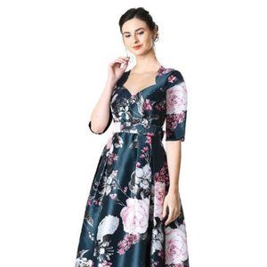 eShakti teal floral tea dress size 14 office women’s dress